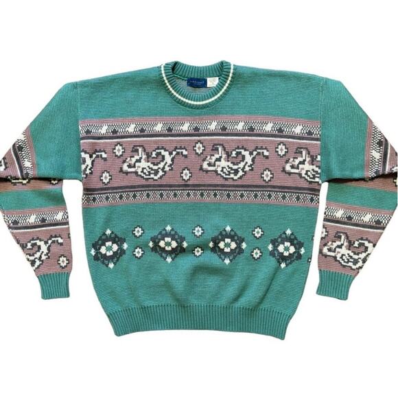 VTG TOWNCRAFT Long Sleeve Crew Neck Sweater in Retro Fair Isle SZ XL - Picture 1 of 7